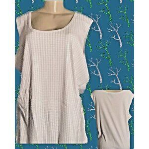 Denim 24/7 Plus 26/28 White Sequin Front Scoop Neck Ribbed Trim Tank Top